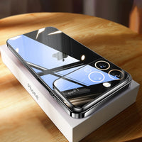 Luxury Plating Glass Protection Lens Transparent Case for iPhone 14 13 12 series