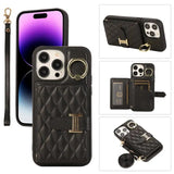 Crossbody Lanyard Flip Leather Wallet Case With Metal KickStand Ring for iPhone 15 14 13 12 series