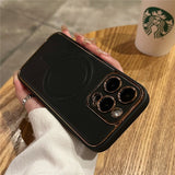 Luxury Plating Leather Magnetic Magsafe Shockproof Silicone Case For iPhone 14 13 12 series