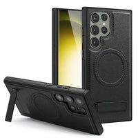 Magnetic Wireless Charging Leather Case With Foldable Kickstand For Samsung Galaxy S24 S23 S22 Ultra Plus