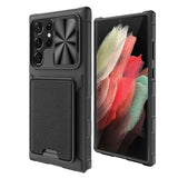 Slide Card Holder Camera Protection Leather Soft Silicone Armor Case For Samsung S23 series