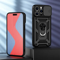 Slide Camera Lens Protection Ring Holder KickStand Shockproof Case for iPhone 15 14 13 12 series