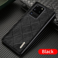 Genuine Rhombus Grain Leather Phone Case for Samsung Galaxy S20 Series