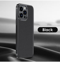 Luxury Leather Frame Metal Lens Protection Case For iPhone 14 13 12 series