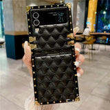 Fashion Gold-Plating Black Frame PU Leather Case For Samsung Galaxy Z Flip 4 3