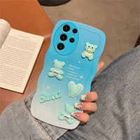 3D Bear Gradient Case With Wrist Strap Chain For Samsung Galaxy S23 S22 S21 series