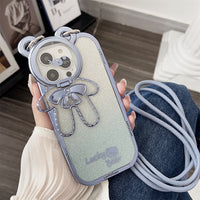 Glitter Bear Shoulder Strap Camera Stand Holder Case for iPhone 14 13 12 series