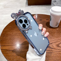 Glitter Diamond Bear Stand Holder Transparent Plating Silicone Case for iPhone 14 13 12 series