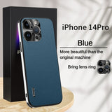 Luxury Straight Edge Leather Lens Glass Shockproof Case for iPhone 14 13 12 series