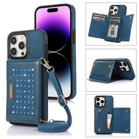 Crossbody Lanyard Flip Leather Wallet Card Holder Case For iPhone 15 14 13 12 series