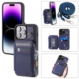 Crossbody Lanyard Flip Leather Zipper Wallet Card Slots Case For iPhone 15 14 13 12 series