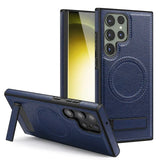 Magnetic Wireless Charging Leather Case With Foldable Kickstand For Samsung Galaxy S24 S23 S22 Ultra Plus