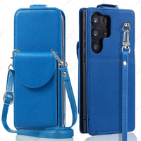 Leather Standing KickStand Wallet Case With Crossbody Lanyard For Samsung Galaxy S23 S22 S21 Ultra Plus