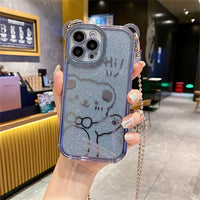 Crossbody Metal Chain Necklace Lanyard Glitter Cartoon Bear Ears Case For iPhone 14 13 12 series