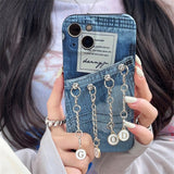 Denim Blue Letter Tassel Pendant Shockproof Girl Soft Silicone Case For iPhone 14 13 12 series