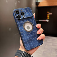 Luxury PU Leather Pattern Logo Hole Silicone Case For iPhone 14 13 12 series