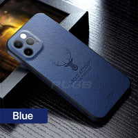 Luxury Leather Texture Deer Square Frame Camera Protector Case for iPhone 13 12 Series