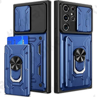 Slide Camera Protection 360° Ring Holder Slide Card Holder Wallet TPU Case For Samsung Galaxy S24 S23 S22 S21 Ultra Plus