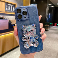 Cute 3D Bear Colored Bead Glitter Stand Holder Soft Case For iPhone 14 13 12 series