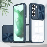 Shockproof Armor Clear Phone Case With Slide Window Camera Protection For Samsung Galaxy S23 S22 Ultra Plus