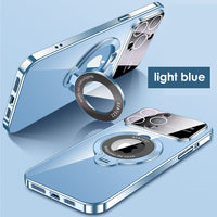 Transparent Magnetic Stand Bracket Glass Lens Film Cases For iPhone 15 14 13 12 series