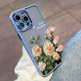 Blooming Roses Diamond Lens Protection Soft Case For iPhone 14 13 12 series