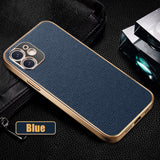 Luxury Real Cowhide Leather Frame Electroplating Phone Case for iPhone 12 11 Series