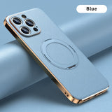 Genuine Leather Magsafe Lens Protection Magnetic Holder Case For iPhone 14 13 12 series