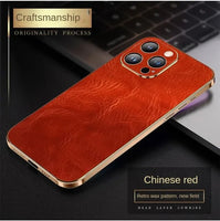 Luxury Retro Genuine Leather Case With Lens Protection For iPhone 15 series