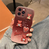 Cute Cartoon 3D Bear Gradient Luxury Soft Silicone Case For iPhone 14 13 12 series