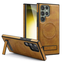 Magnetic Wireless Charging Leather Case With Foldable Kickstand For Samsung Galaxy S24 S23 S22 Ultra Plus