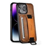 PU Leather Card Slot Wallet Case with Stand Feature Wrist Strap For iPhone 15 series