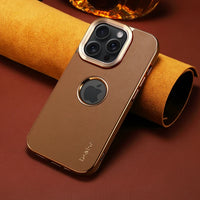 High-End Leather With Metal Camera Protection Business Case For iPhone 15 14 13 12 series