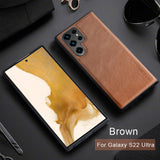 Retro Leather Soft Silicone TPU Edge Back Cover for Samsung Galaxy S22 Ultra Plus