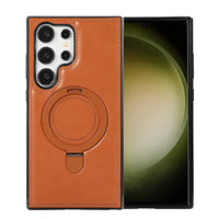 PU Leather Magnetic MagSafe Case with Ring Stand For Samsung Galaxy S24 S23 S22 Ultra Plus