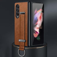 Slim Leather Case With Retractable Wristband for Samsung Galaxy Z Fold 4 3 Z Flip 4 3