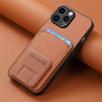 Carbon Fiber Leather Wallet Card Holder Case With Folding Bracket for iPhone 15 14 13 12 series