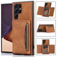 Triple Folded Matte Leather Wallet Card Slots Kickstand Flip Case for Samsung S22 S21 S20 Ultra Plus