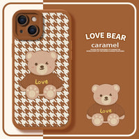 Love Bear Stripped Color Case For iPhone 14 13 12 series