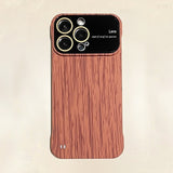 Slim Wood Pattern Frameless Lens Protector Hard PC Case For iPhone 14 13 12 series