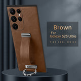 Luxury Leather Case With Portable Wristband Hand Strap Kickstand Metal Ring For Samsung Galaxy S23 S22 Ultra Plus