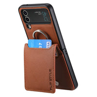 Magnetic Ring Holder Kickstand Vertical Leather Wallet Cards Solt Case for Samsung Galaxy Z Flip 4 3