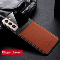 Grained Leather Mirror Shockproof Case for Samsung Galaxy S21 Note 20 Series