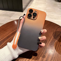 Gradient Frosted Case with Wrist Strap for iPhone 14 13 12 series