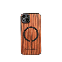 Custom Name Wood Grain Magnetic Magsafe Wireless Charge Shockproof Lens Case For iPhone 14 13 12 series