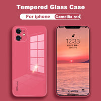 Luxury Square Tempered Glass Silicone Case For iPhone 12 11 Series