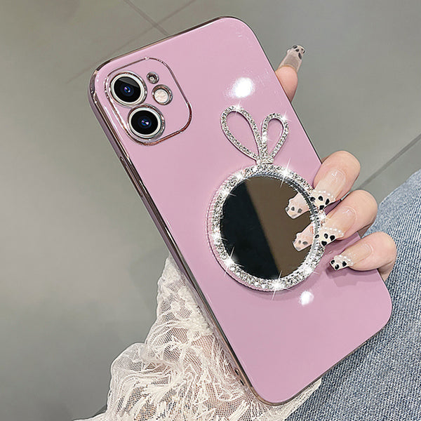 Bling Glitter Rabbit Makeup Mirror Plating Case for iPhone 13 12 11 Pro Max
