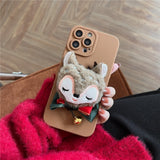 Winter Plush Cartoon Elk Doll Bowknot Soft Silicone Candy Color Case For iPhone 13 12 11 Series