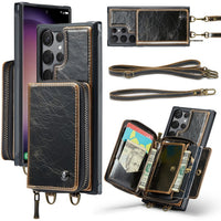 Zipper Leather Wallet Case with Wrist Strap for Samsung Galaxy S23 Ultra Plus