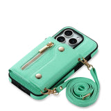Luxury Leather Card Holder Case With Detachable Lanyard For iPhone 15 14 13 12 series